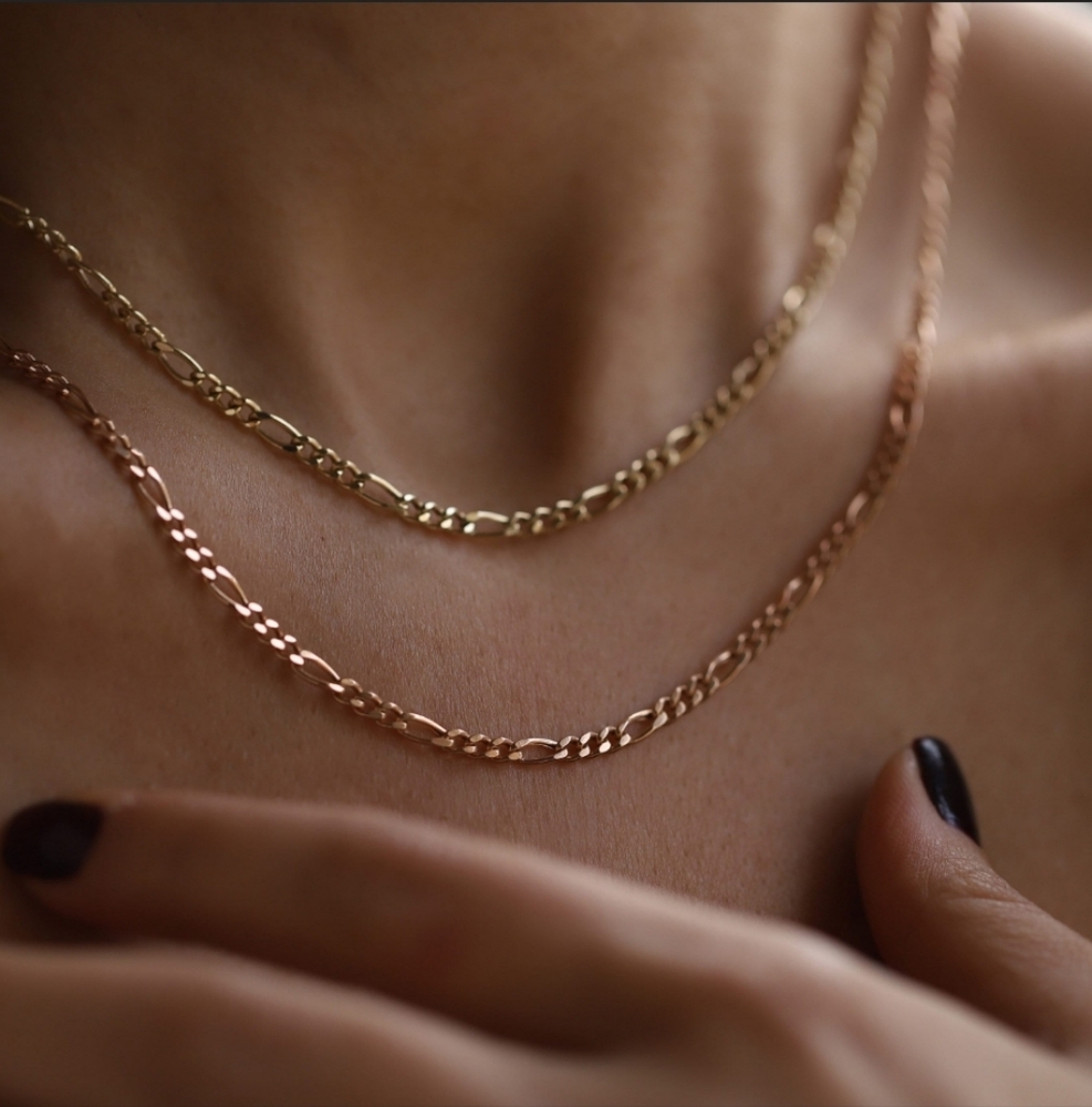 14K Solid Rose Gold Figaro Chain